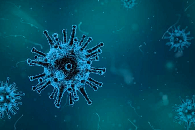 Representación de las células de coronavirus en color azul