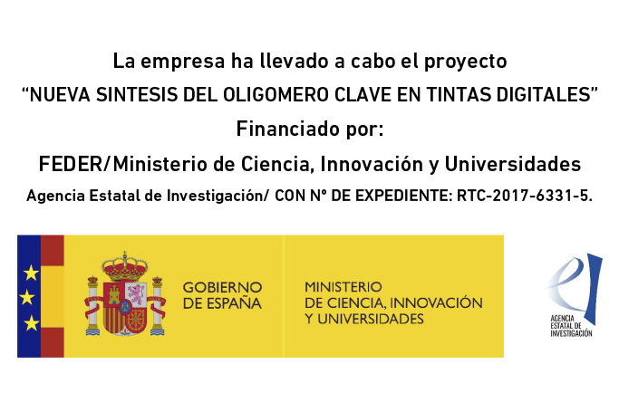 Proyecto Retos Colaboración: Oligomero tintas digitales, financiado por FEDER, Ministerio de Ciencia e Innovación, en colaboración con el Instituto de Tecnología Química