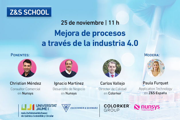 Webinar de la Z&S School sobre la mejora de procesos a través de la industria 4.0. Participan Colorker, Nunsys y Zschimmer & Schwarz España