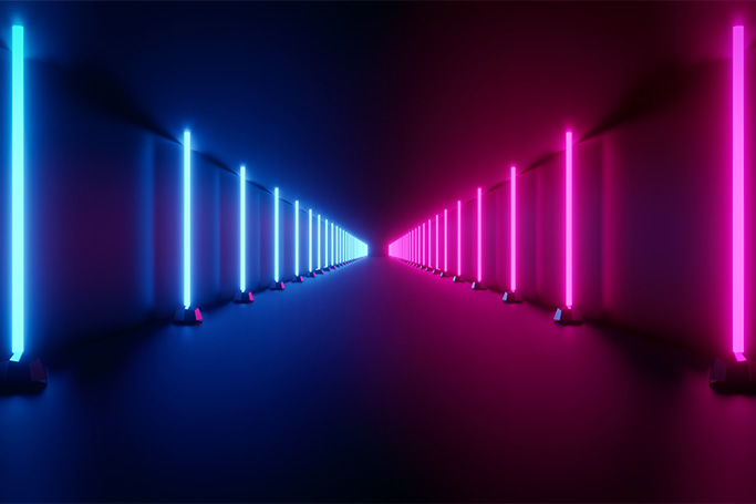 Luces de neón de color azul y rosa